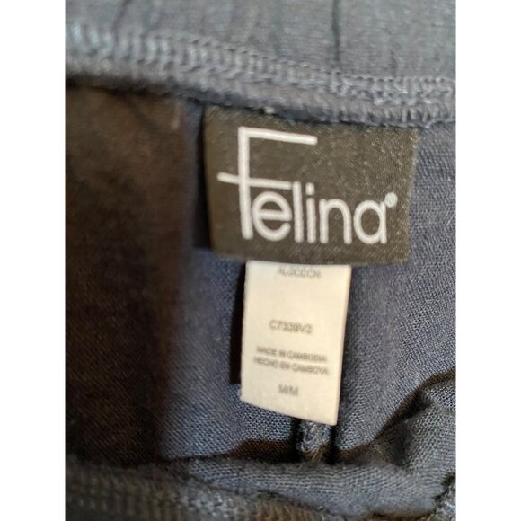 FELINA Pre-Washed Crop Pants MED Navy Elastic Waist Cotton Linen Blend - Picture 2 of 7